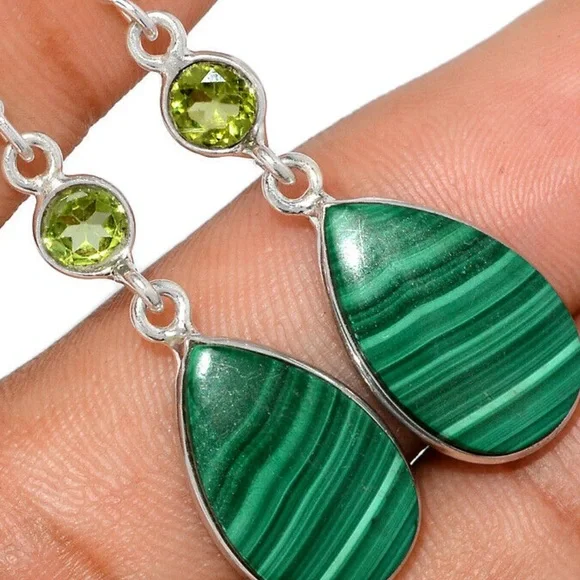 Malachi and peridot sterling silver earrings - Picture 2 of 2